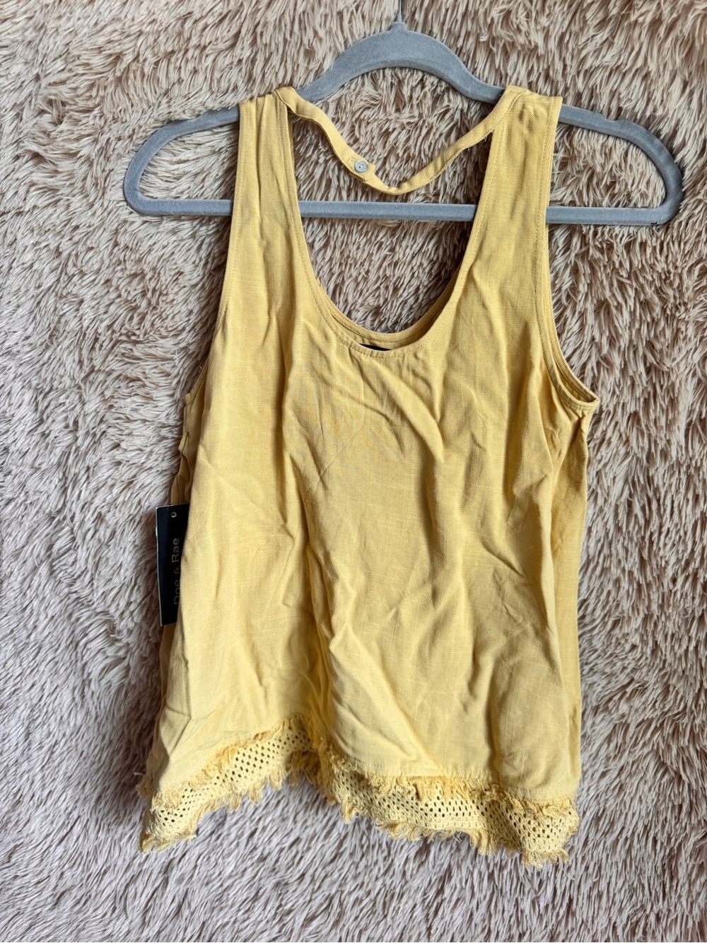 Doe & Rae Yellow Crochet-Hem Racerback Tank
